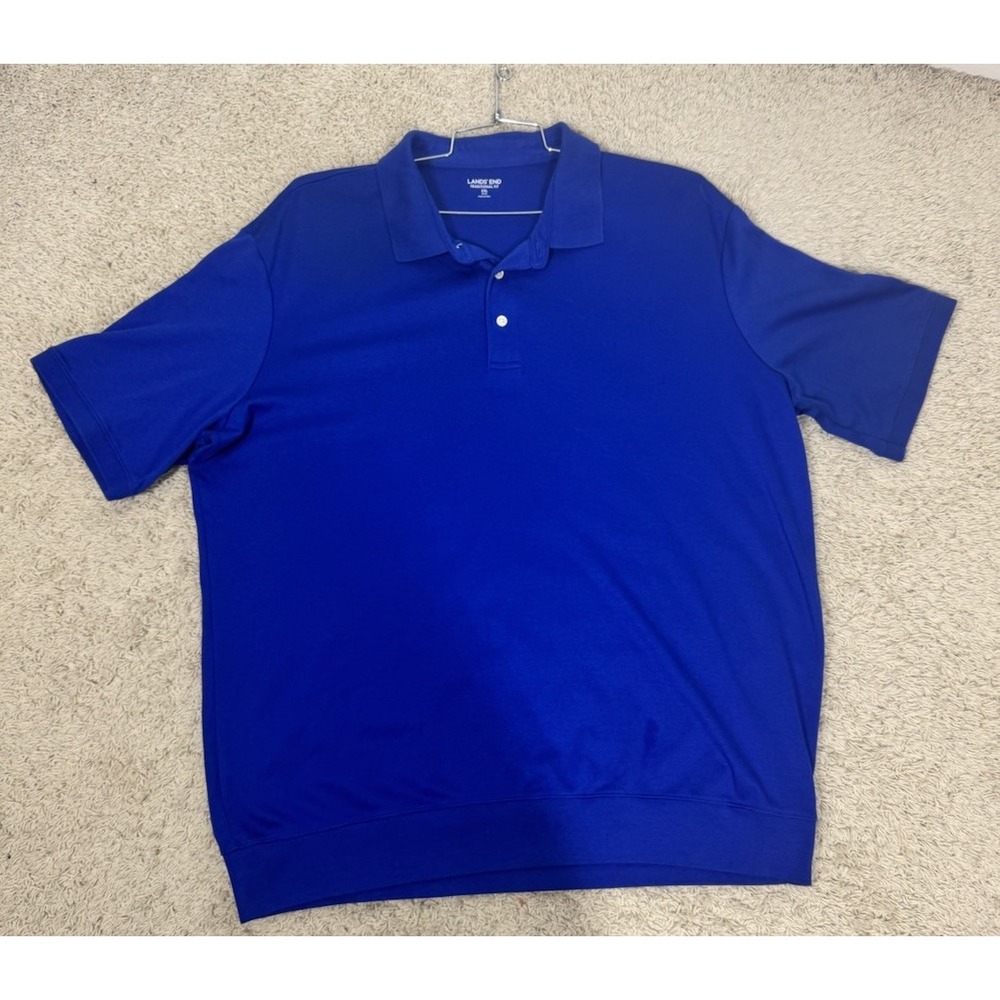 Lands End Traditional Fit Banded Hem Cotton Short Sleeve Blue Polo Shirt XXL